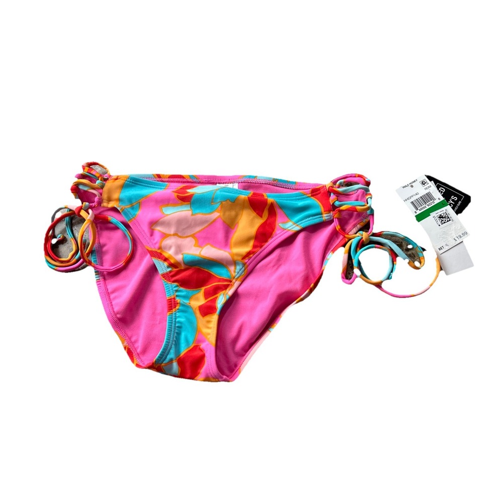 Hula Honey juniors multi printed strappy bikini bottom L Multicolor Swimwear